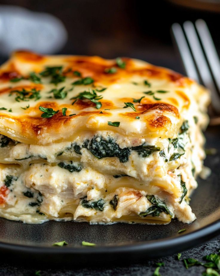 Creamy Chicken Lasagna with Spinach White Sauce | Easy Rotisserie Chicken Dinner