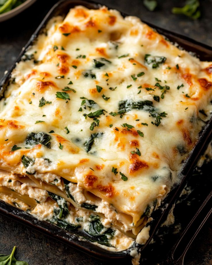 Creamy Chicken Lasagna with Spinach White Sauce | Easy Rotisserie Chicken Dinner