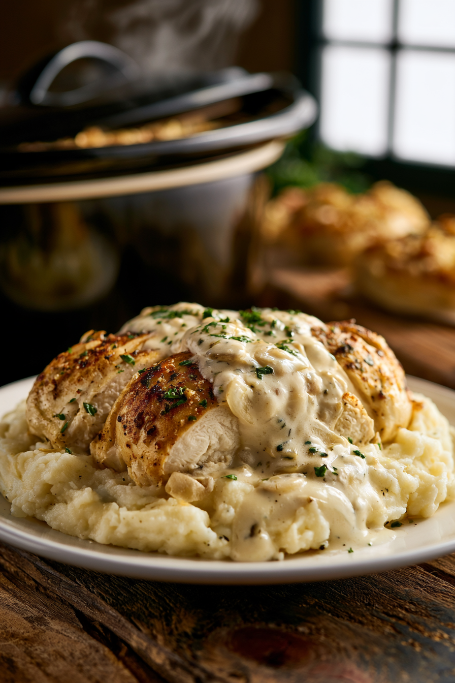 Creamy Garlic Crockpot Boneless Chicken Breast for Healthy Week Night Dinners
