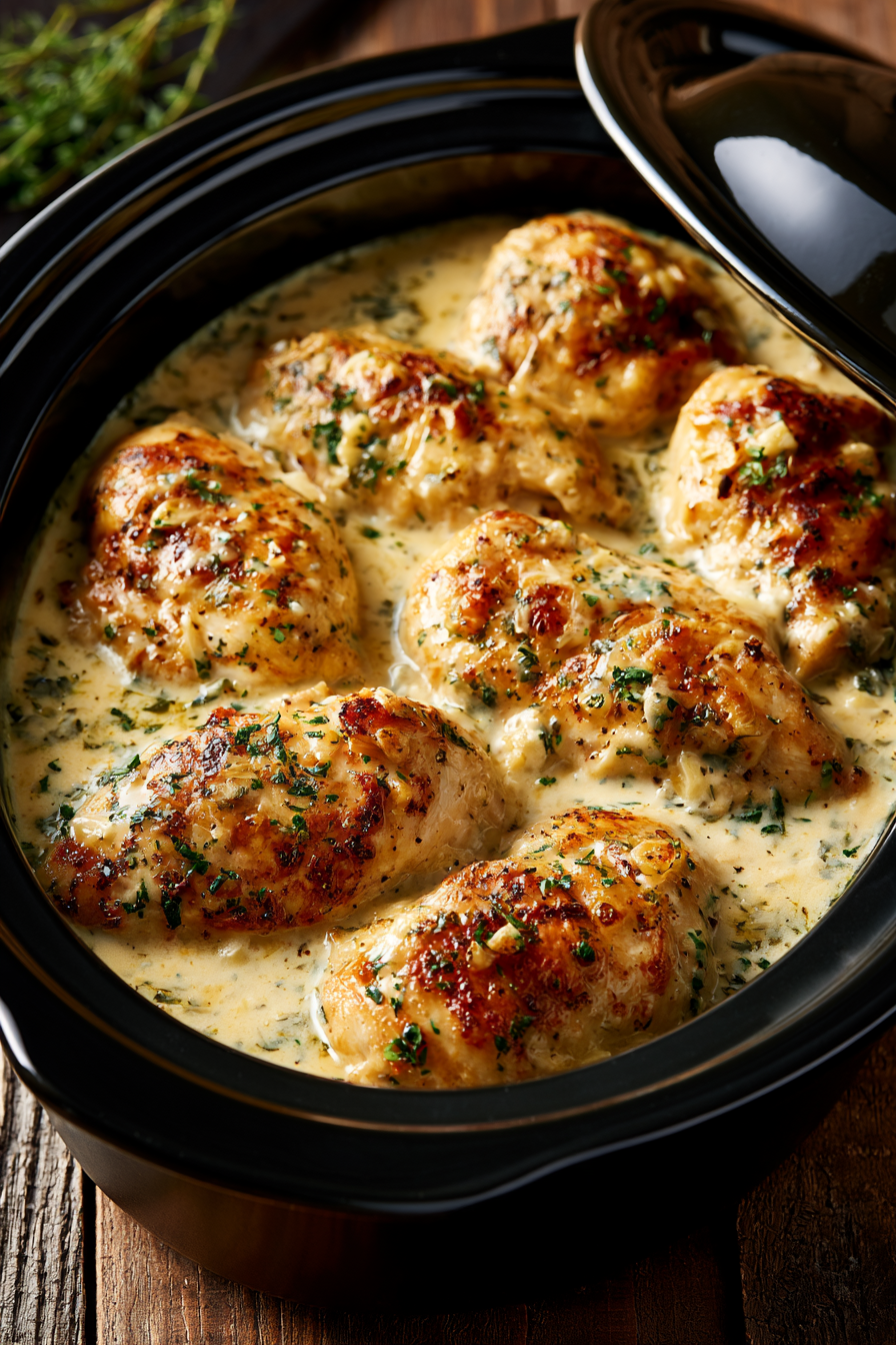 Creamy Garlic Crockpot Boneless Chicken Breast for Healthy Week Night Dinners