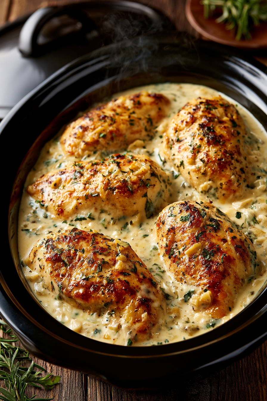 Creamy Garlic Crockpot Boneless Chicken Breast for Healthy Week Night Dinners