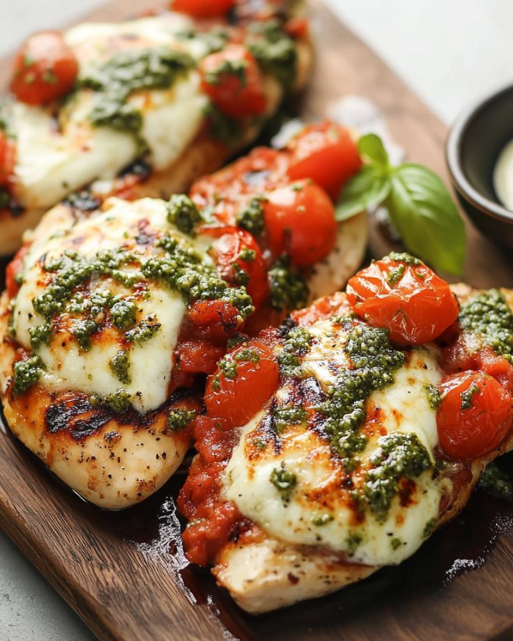 Grilled Chicken Margherita with Pesto & Mozzarella Grilled Chicken Margherita with Pesto & Mozzarella