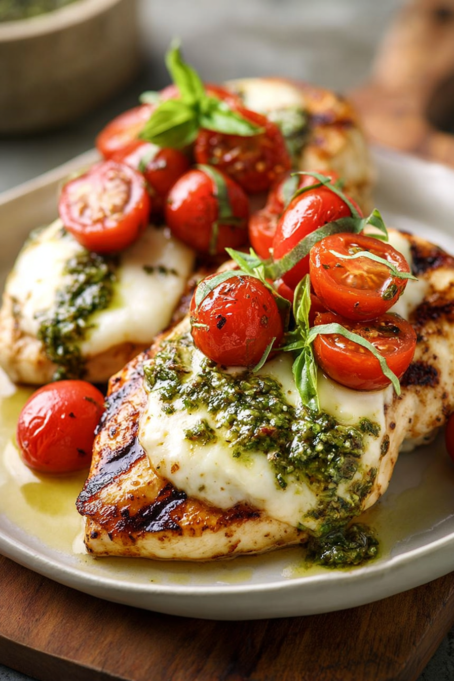 Grilled Chicken Margherita with Pesto & Mozzarella Grilled Chicken Margherita with Pesto & Mozzarella