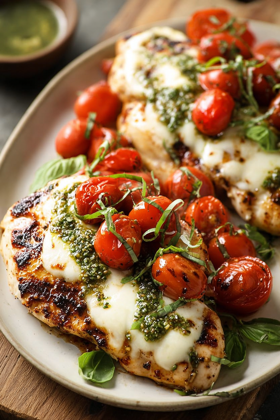 Grilled Chicken Margherita with Pesto & Mozzarella Grilled Chicken Margherita with Pesto & Mozzarella