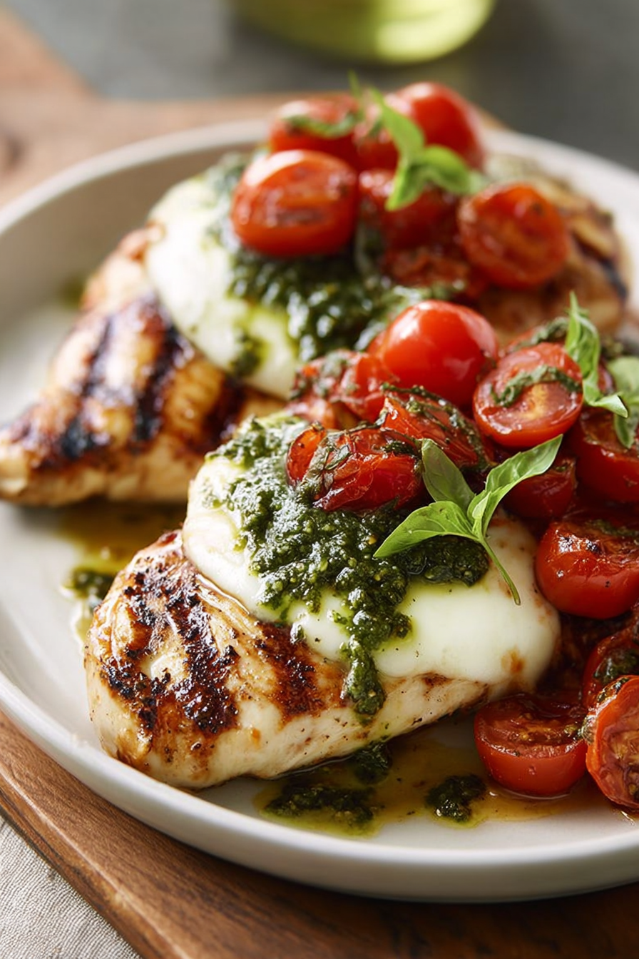 Grilled Chicken Margherita with Pesto & Mozzarella Grilled Chicken Margherita with Pesto & Mozzarella