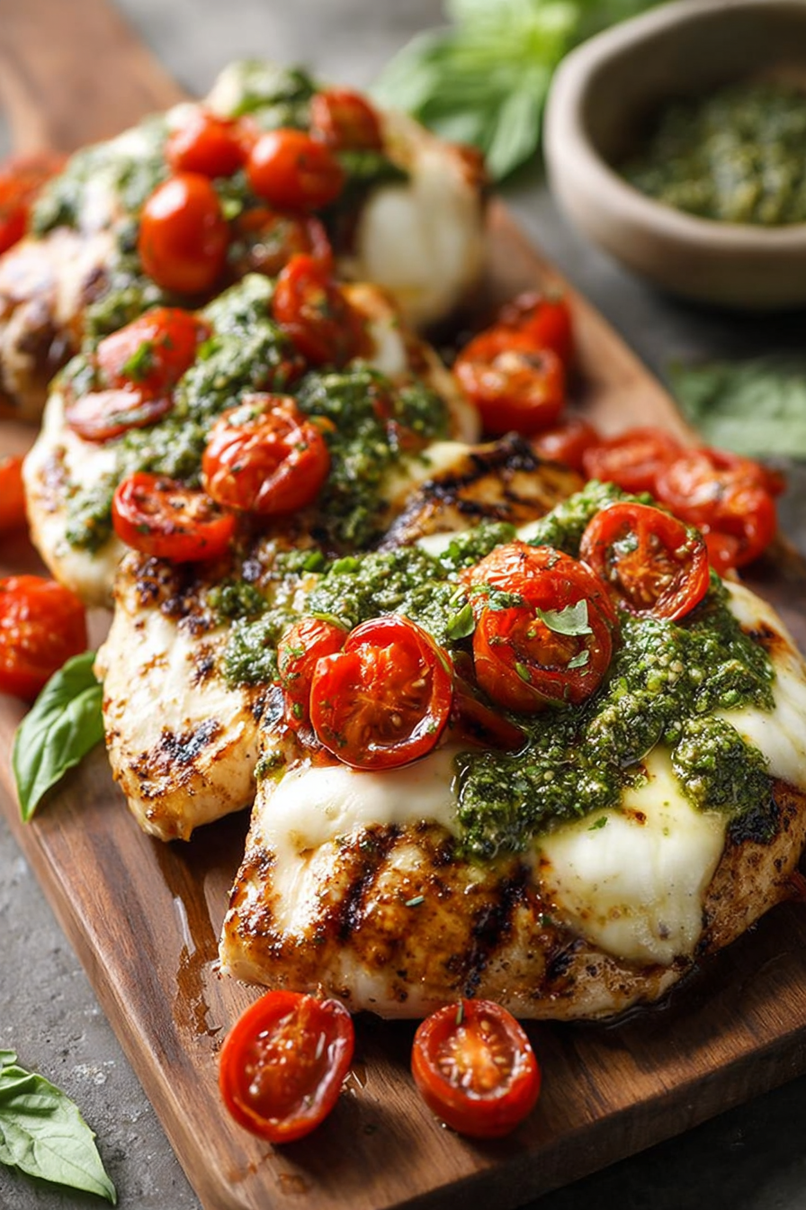 Grilled Chicken Margherita with Pesto & Mozzarella Grilled Chicken Margherita with Pesto & Mozzarella