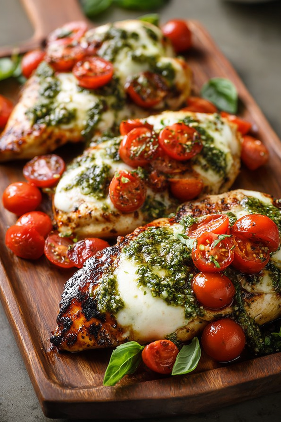 Grilled Chicken Margherita with Pesto & Mozzarella Grilled Chicken Margherita with Pesto & Mozzarella