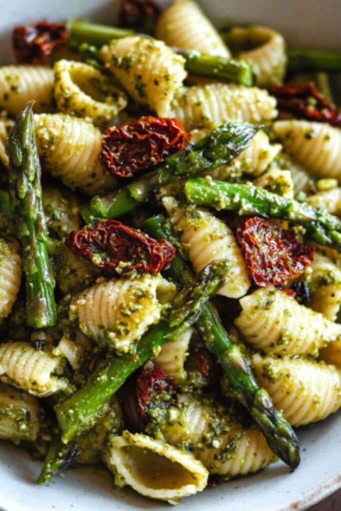 Pesto Pasta with Tomatoes and Roasted Asparagus