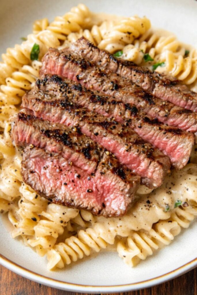 Steak Alfredo with Fusilli