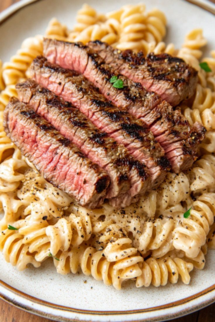 Steak Alfredo with Fusilli