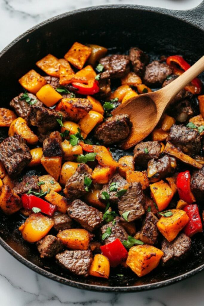 Steak and Sweet Potato Skillet Recipe - Thecozyweave