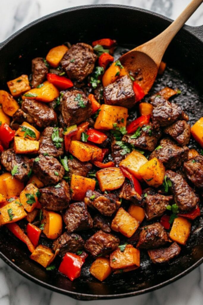 Steak and Sweet Potato Skillet Recipe - Thecozyweave