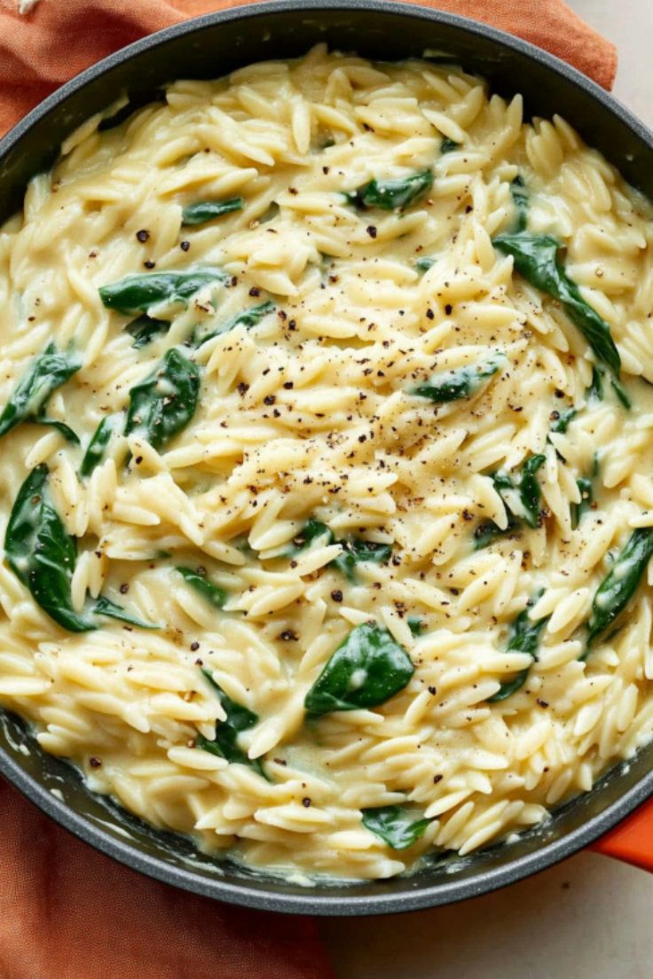 One-Pot Creamy Spinach Orzo with Parmesan