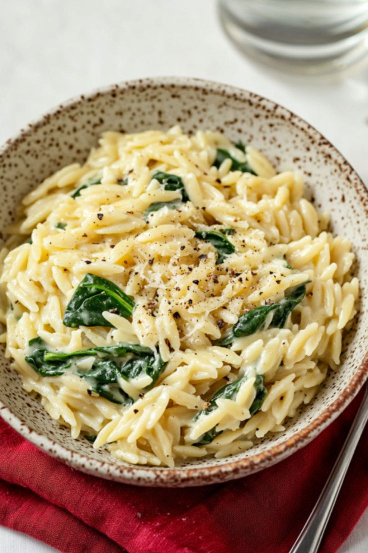One-Pot Creamy Spinach Orzo with Parmesan