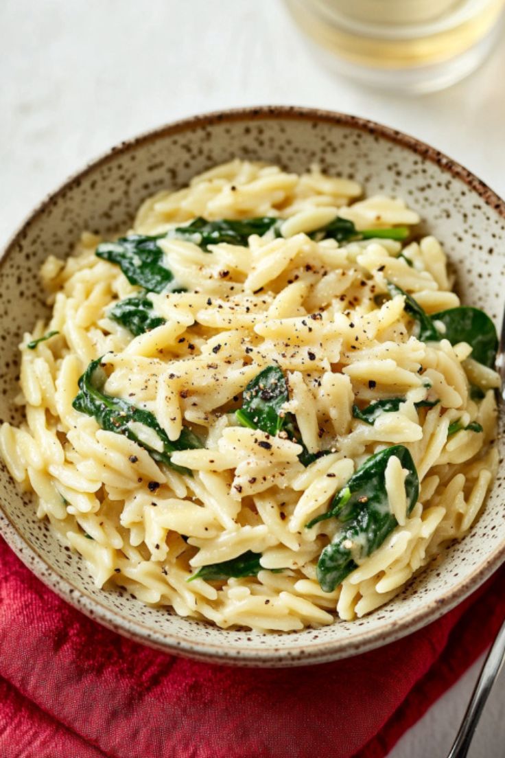 One-Pot Creamy Spinach Orzo with Parmesan