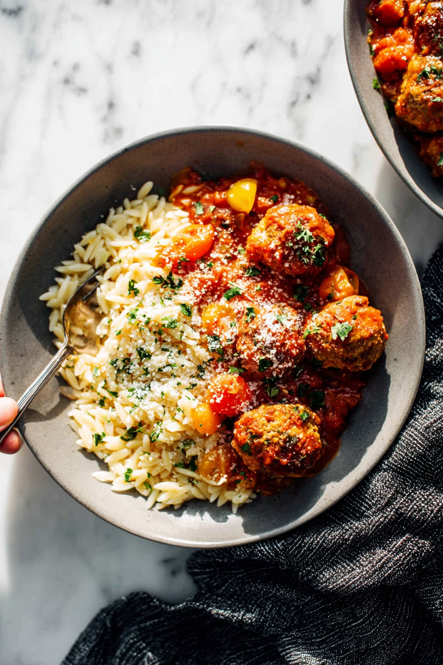 Chicken Meatballs with Peppers and Orzo Chicken Meatballs with Peppers and Orzo