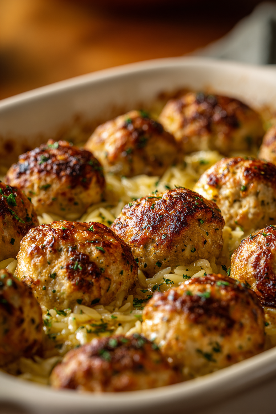How To Make Greek Chicken Meatballs with Lemon Orzo