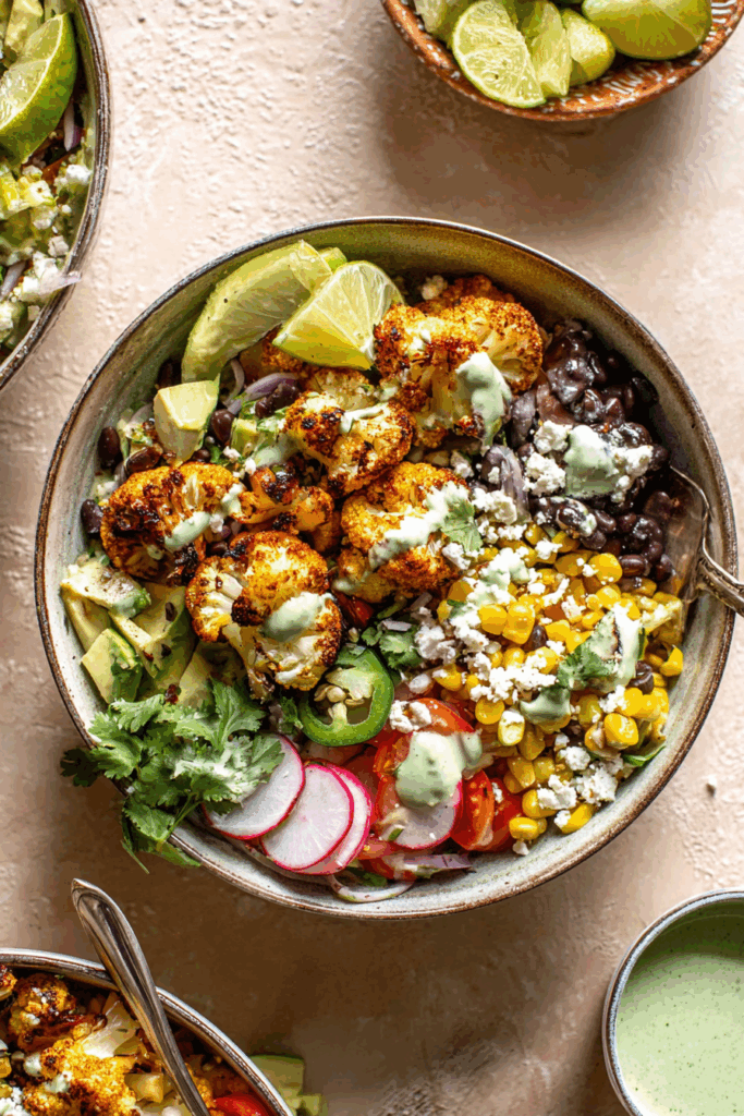 Irresistibly Flavorful Cauliflower Burrito Bowls with Jalapeño Ranch