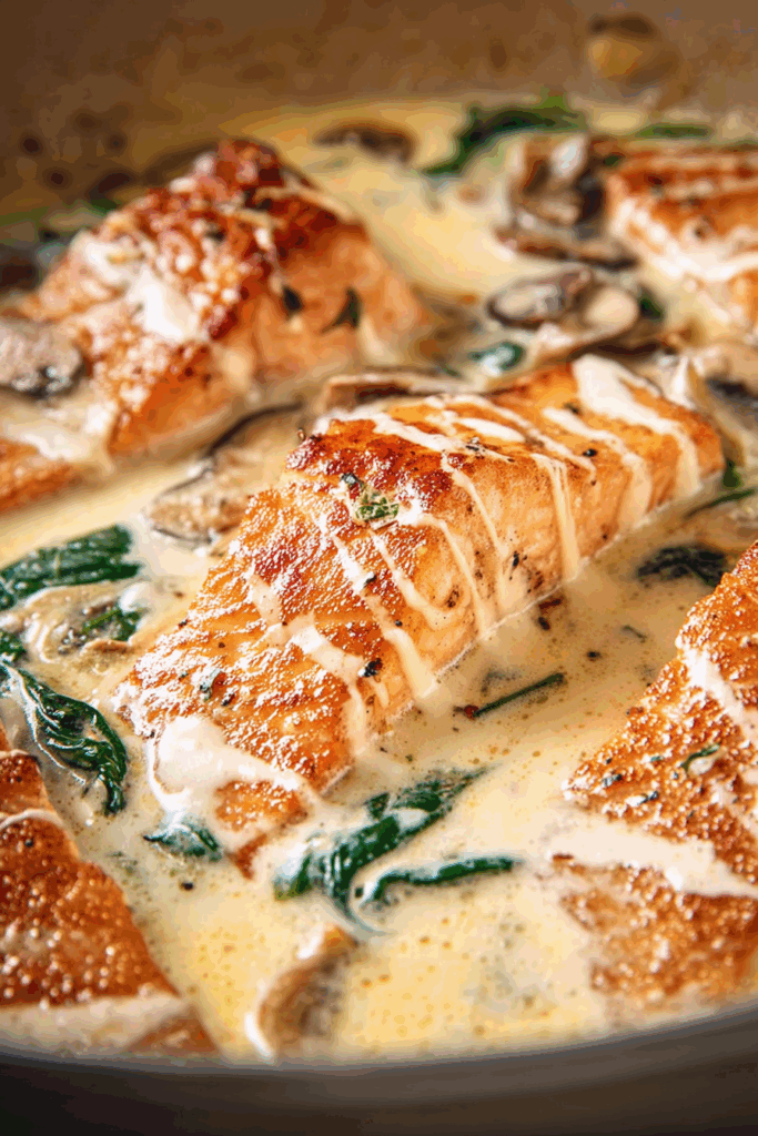 Quick Cozy Tuscan Salmon with Parmesan Cream Sauce