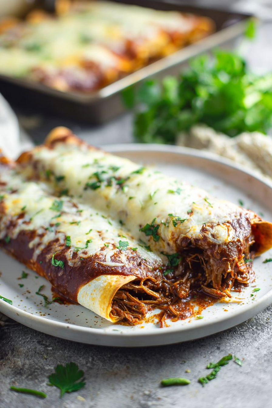 The Best Shredded Beef Enchiladas with Ancho Chile Sauce
