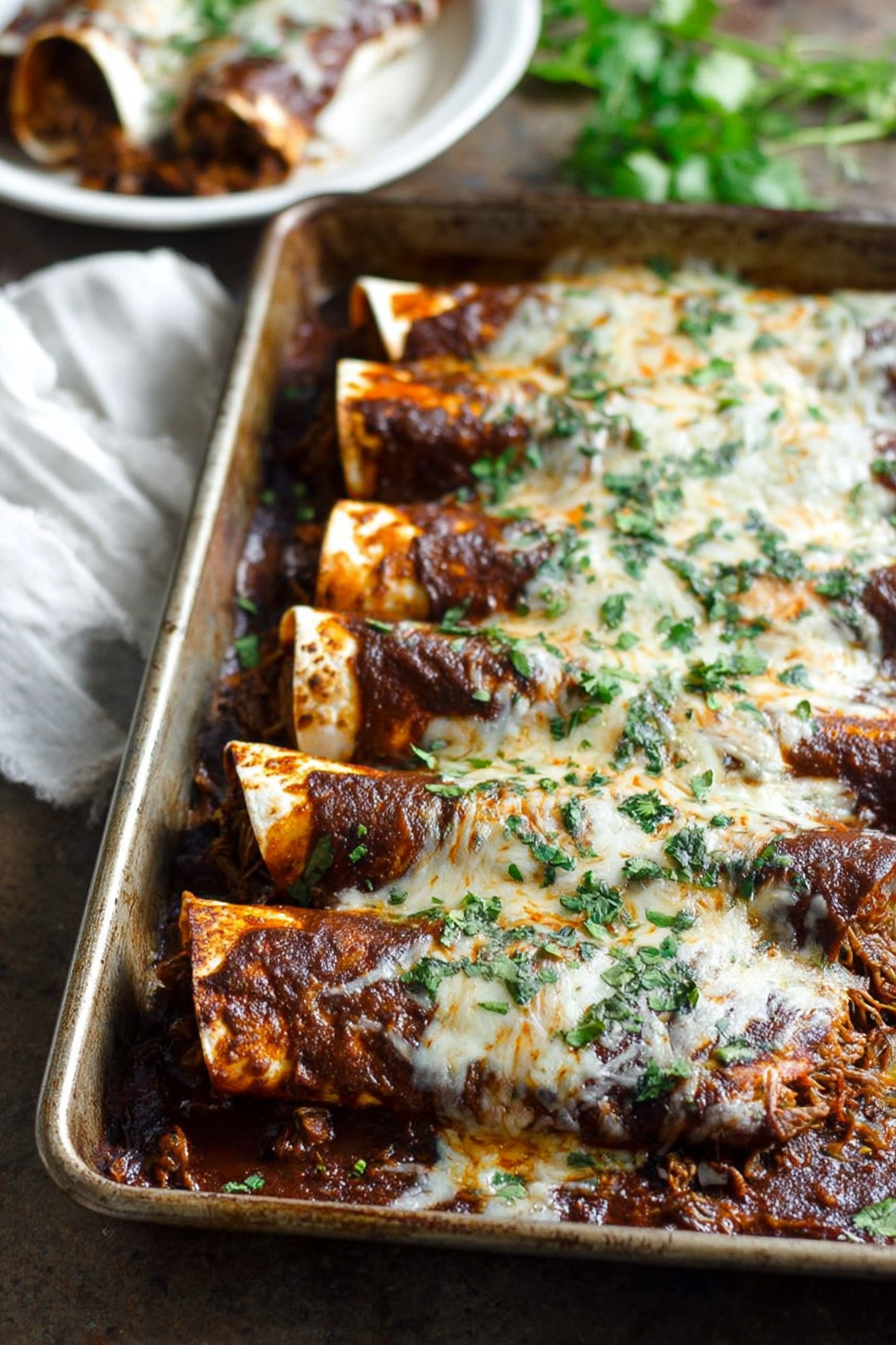 The Best Shredded Beef Enchiladas with Ancho Chile Sauce