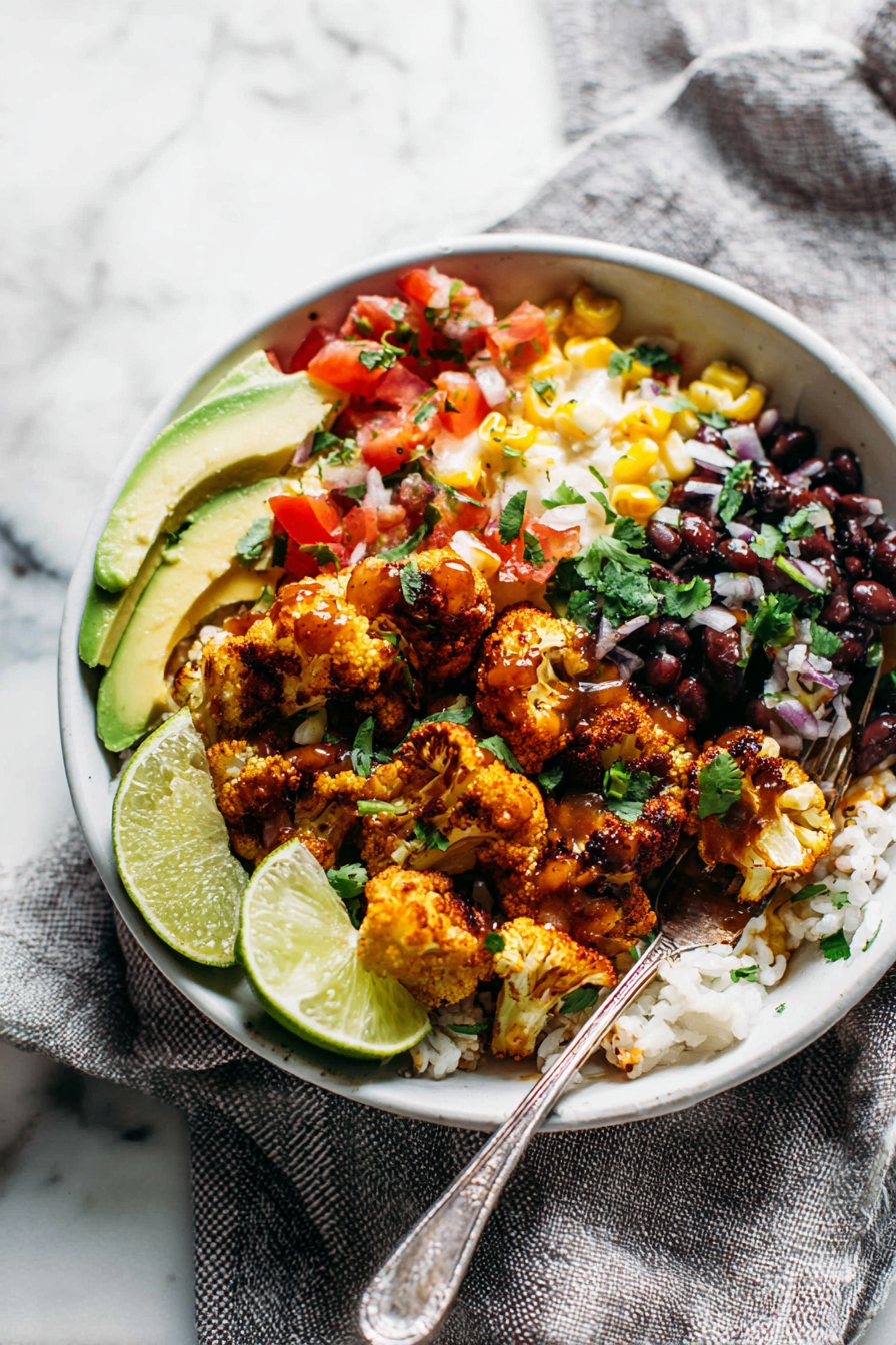 Yummy Roasted Cauliflower Burrito Bowls