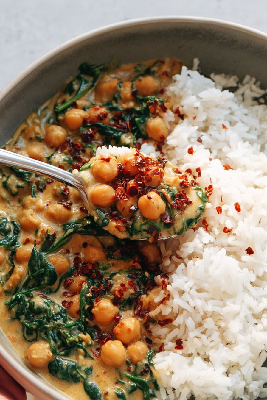 Creamy Chickpea Curry with Spinach and Rice Creamy Chickpea Curry with Spinach and Rice