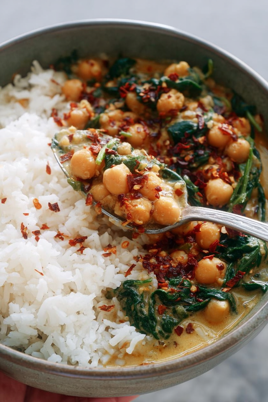 Creamy Chickpea Curry with Spinach and Rice Creamy Chickpea Curry with Spinach and Rice