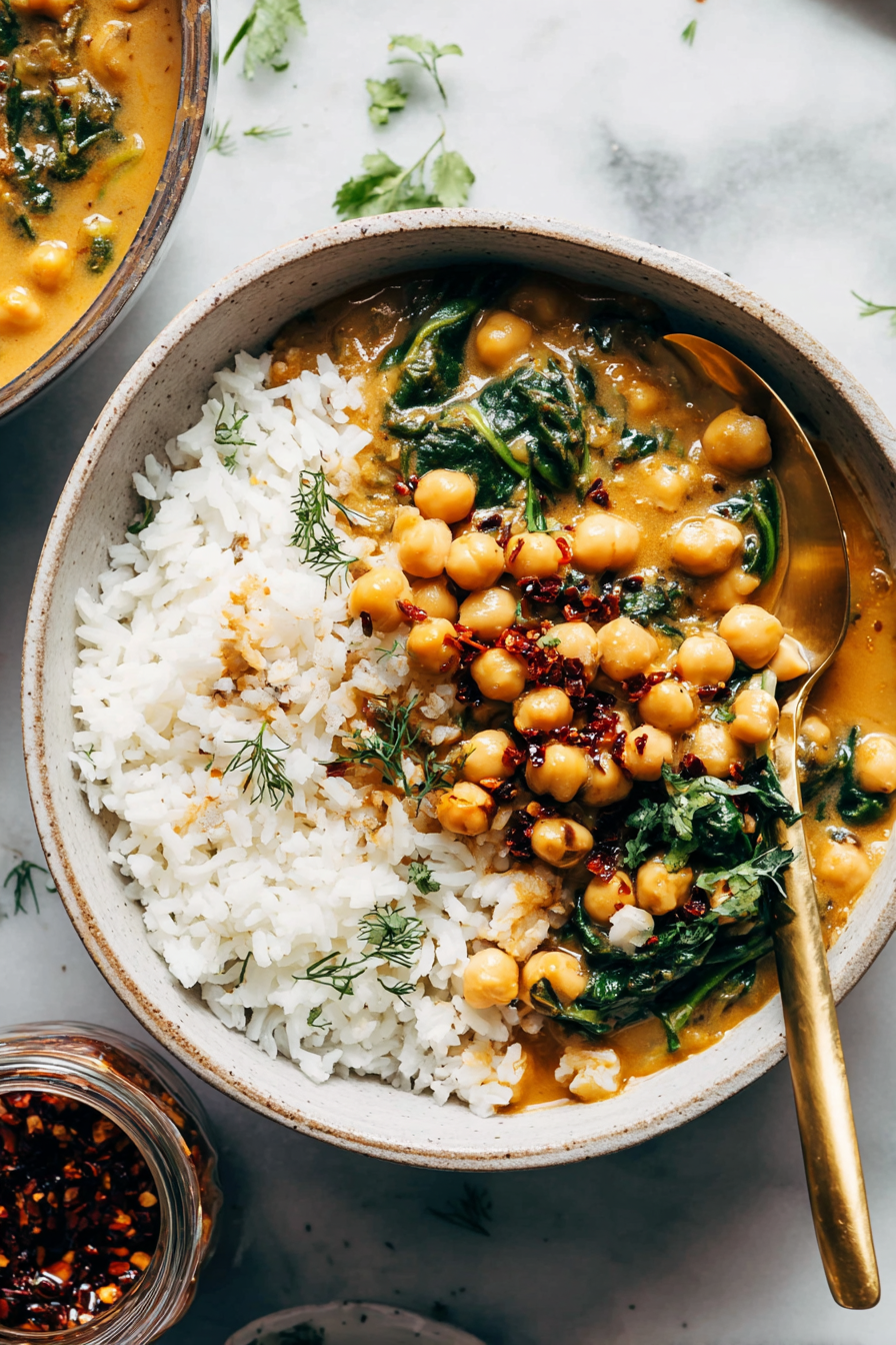Creamy Chickpea Curry with Spinach and Rice Creamy Chickpea Curry with Spinach and Rice