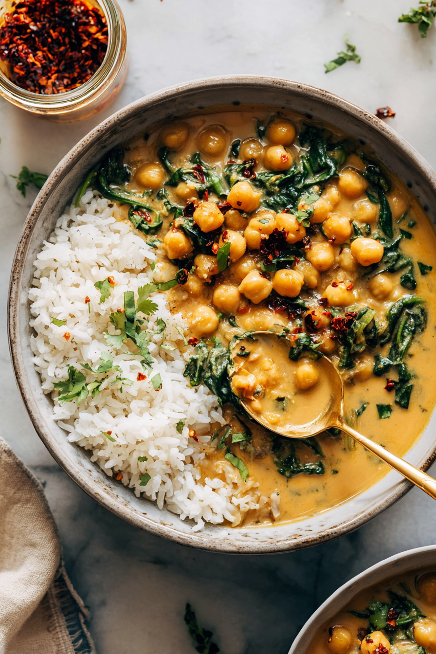 Creamy Chickpea Curry with Spinach and Rice Creamy Chickpea Curry with Spinach and Rice