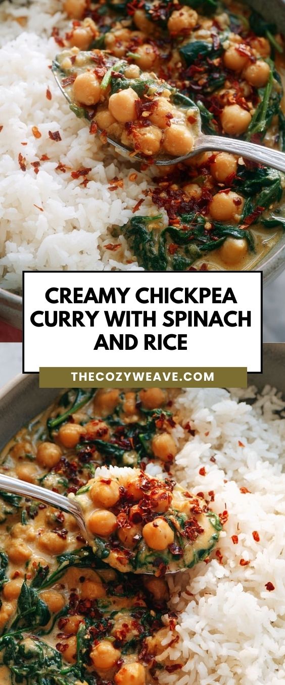 Creamy Chickpea Curry with Spinach and Rice - Thecozyweave