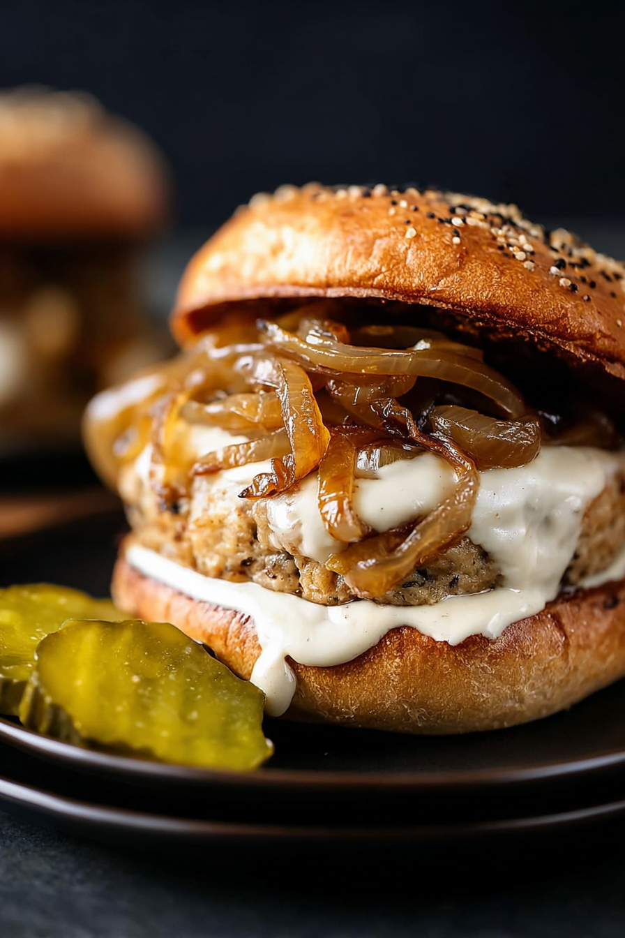 Easy Stovetop Turkey Burgers with Caramelized Onions and Aioli 1