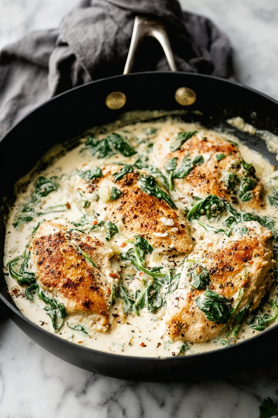 One-Skillet Creamy Spinach Chicken