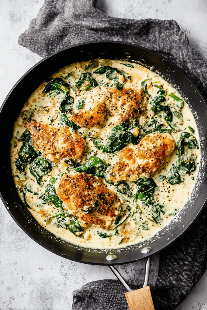 One-Skillet Creamy Spinach Chicken