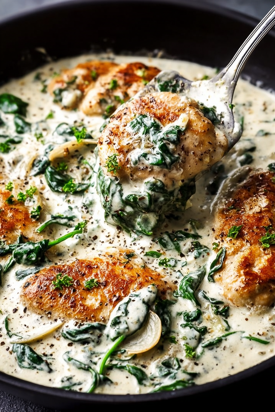 One-Skillet Creamy Spinach Chicken