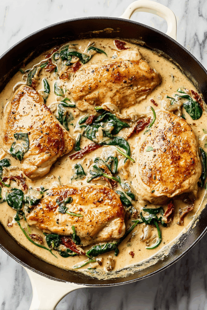One Skillet Creamy Tuscan Chicken Recipe One Skillet Creamy Tuscan Chicken Recipe