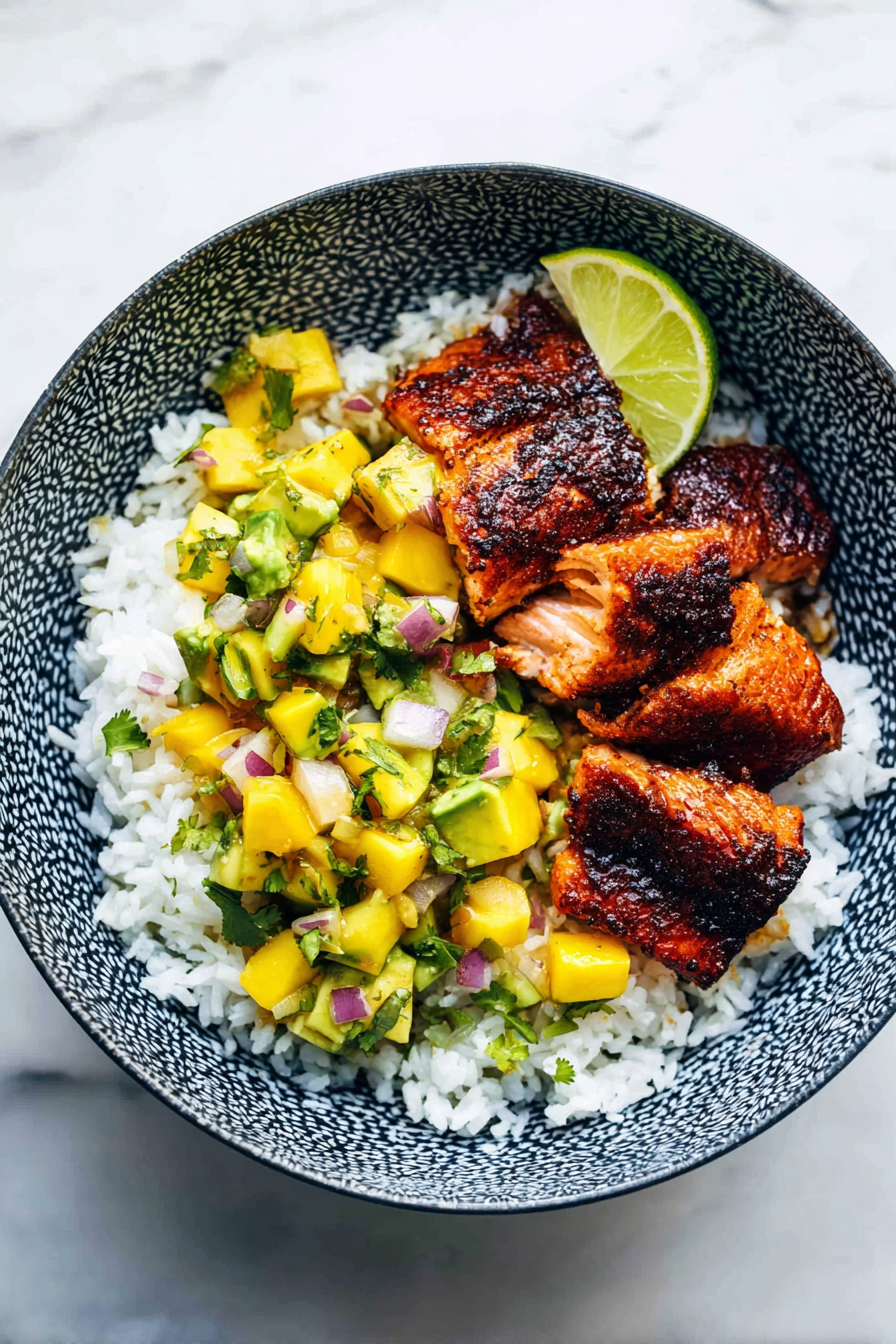 Quick And Easy BBQ Salmon Bowls with Mango Avocado Salsa Quick And Easy BBQ Salmon Bowls with Mango Avocado Salsa