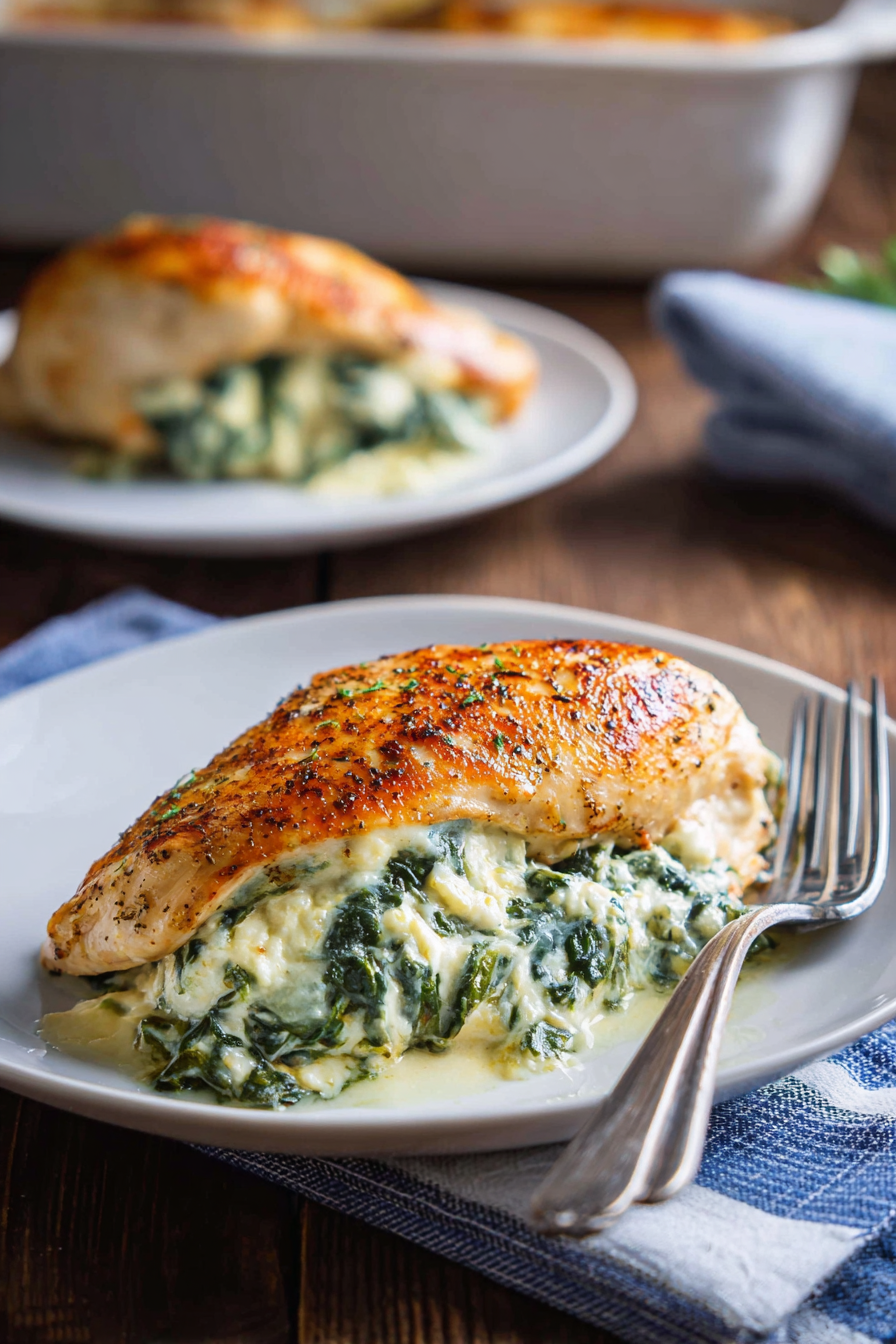 Tender Creamy Spinach-Stuffed Chicken Breasts