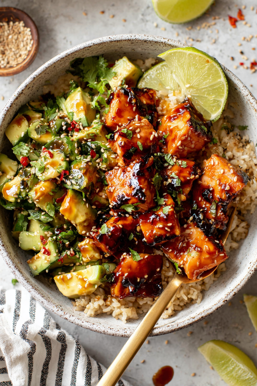 The Best Honey Glazed Salmon Rice Bowls Recipe