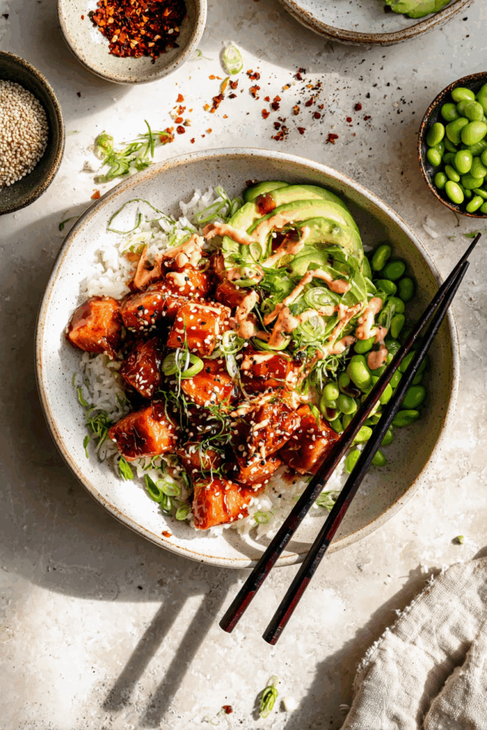 The Perfect Honey Sriracha Salmon Bowls