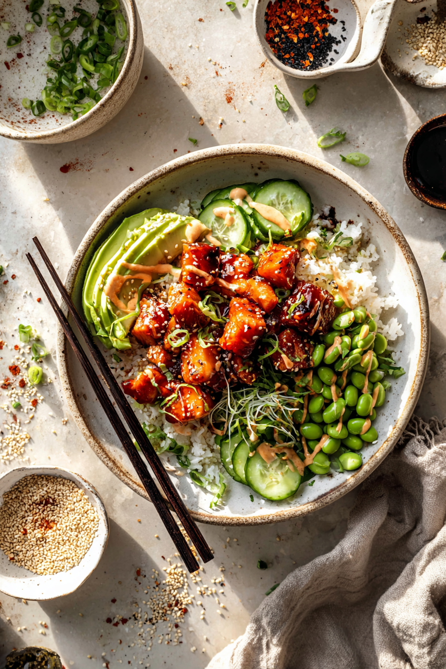 The Perfect Honey Sriracha Salmon Bowls