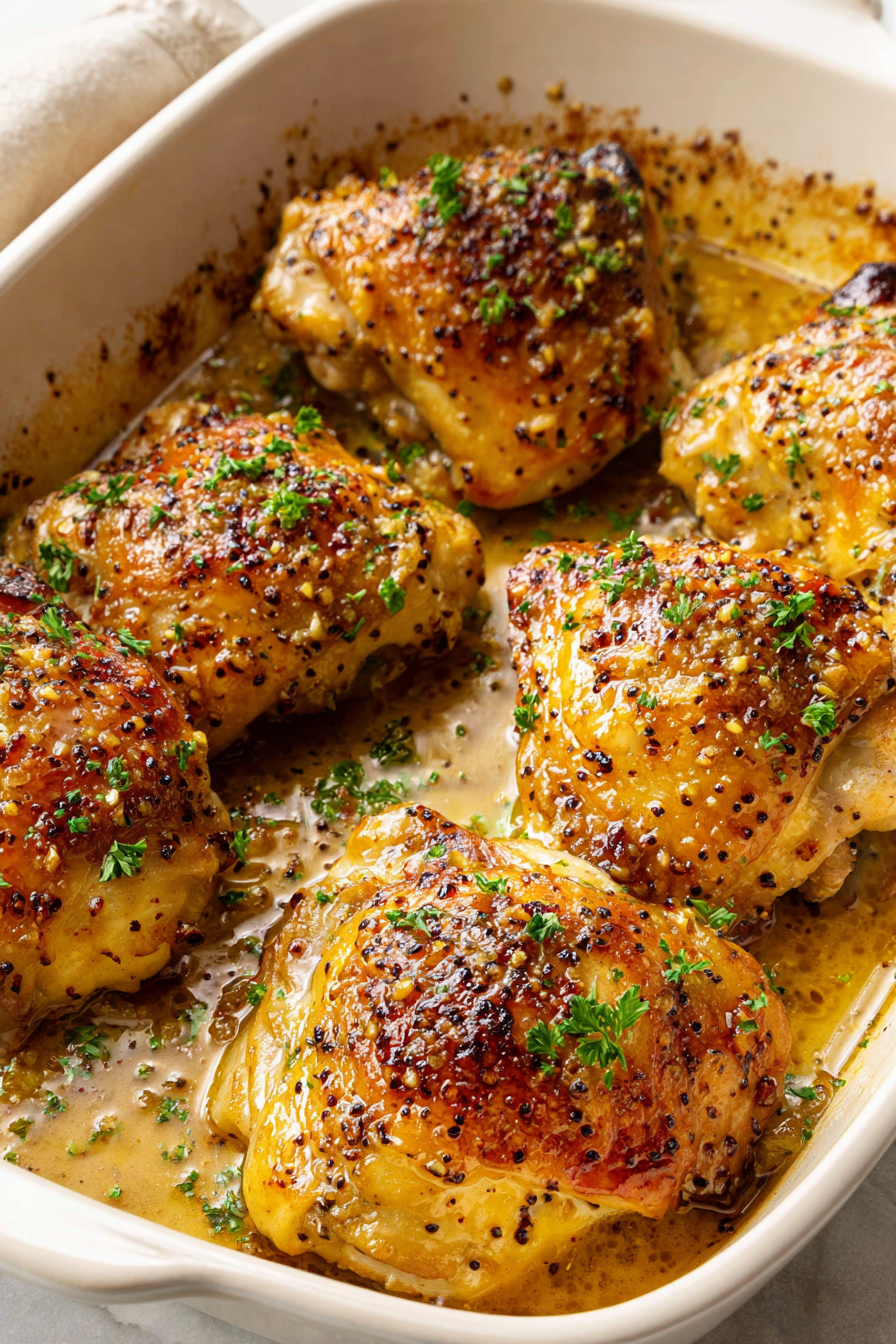 Crispy Baked Chicken Thighs with Honey Mustard Garlic Glaze Crispy Baked Chicken Thighs with Honey Mustard Garlic Glaze
