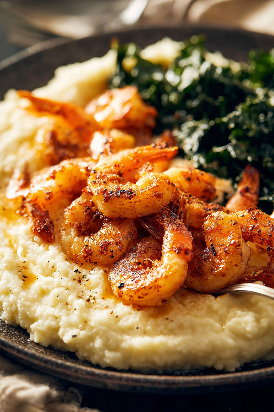 The Perfect Spicy Shrimp with Cauliflower Mash and Garlic Kale The Perfect Spicy Shrimp with Cauliflower Mash and Garlic Kale