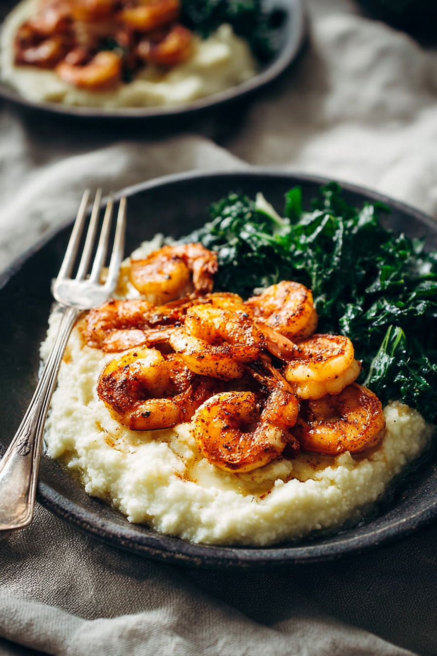 The Perfect Spicy Shrimp with Cauliflower Mash and Garlic Kale The Perfect Spicy Shrimp with Cauliflower Mash and Garlic Kale