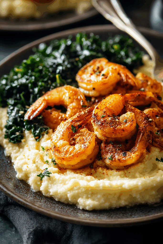 The Perfect Spicy Shrimp with Cauliflower Mash and Garlic Kale The Perfect Spicy Shrimp with Cauliflower Mash and Garlic Kale