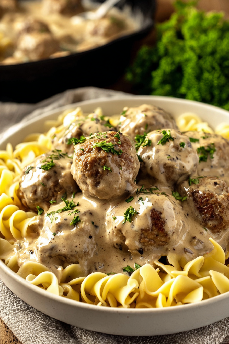 Creamy Mushroom Swedish-Style Meatballs