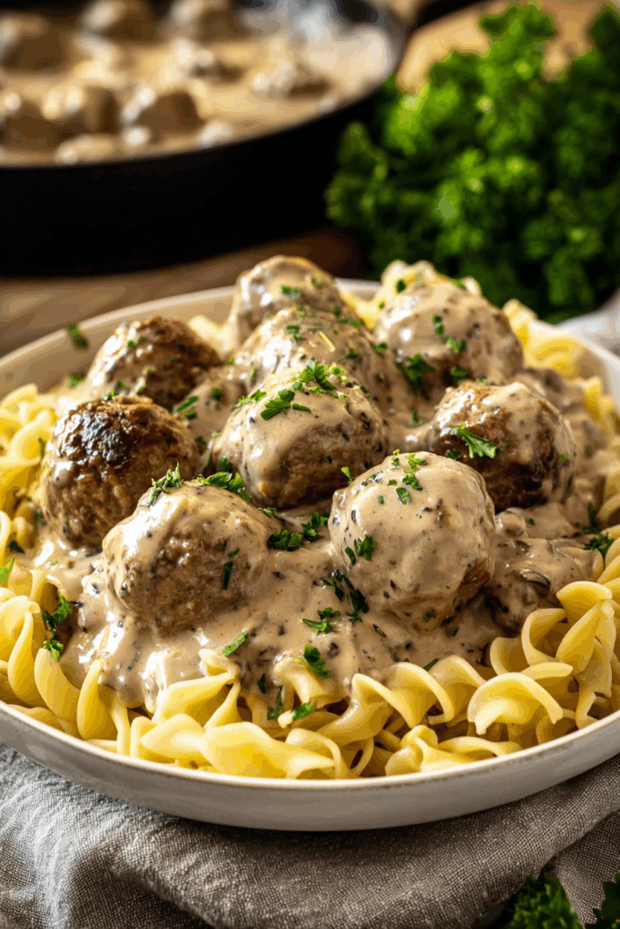 Creamy Mushroom Swedish-Style Meatballs