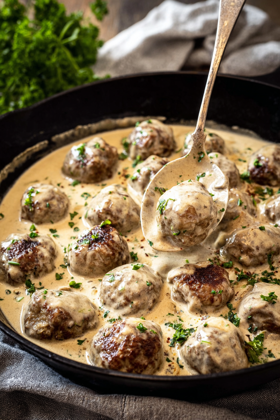 Creamy Mushroom Swedish-Style Meatballs