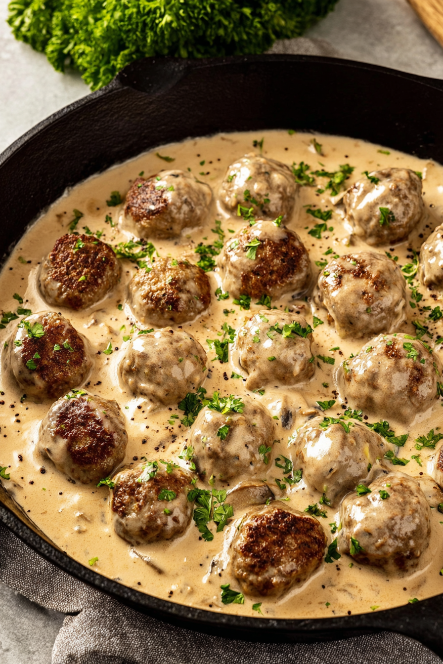 Creamy Mushroom Swedish-Style Meatballs