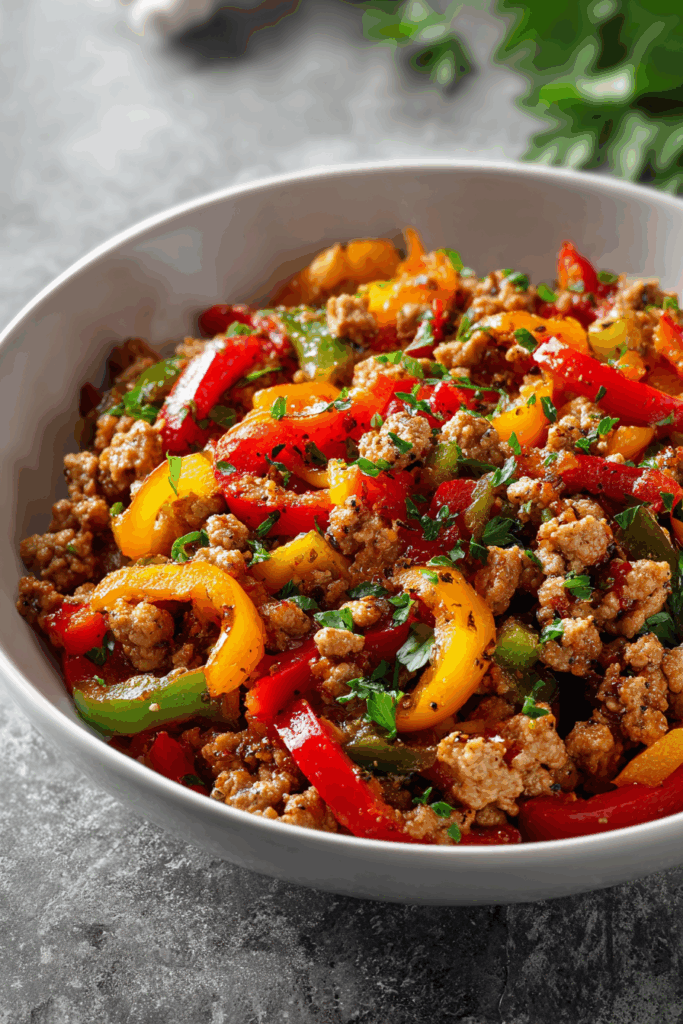 Delicious Ground Turkey and Peppers Skillet